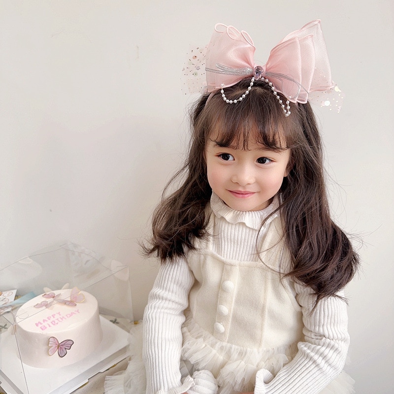 Kids Girl Hair Hoop Korean Fashion Big Bow Pearl Hair Band for Children Girl Birthday Party Lovely Hair Accessories Kids Gift