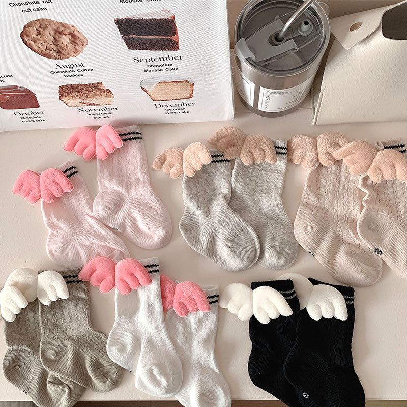 Korean Cute Wing Baby Socks Cotton Mesh Breathable Socks for Newborn Infant Toddler Kids Middle Tube Socks 0-6years Old