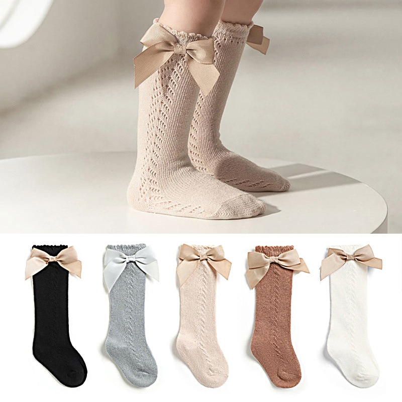 Summer Newborn Baby Socks Cute Toddler Girls High Knee Bow Socks Princess Mother Kids Thin Style Infant Socks Baby Accessories