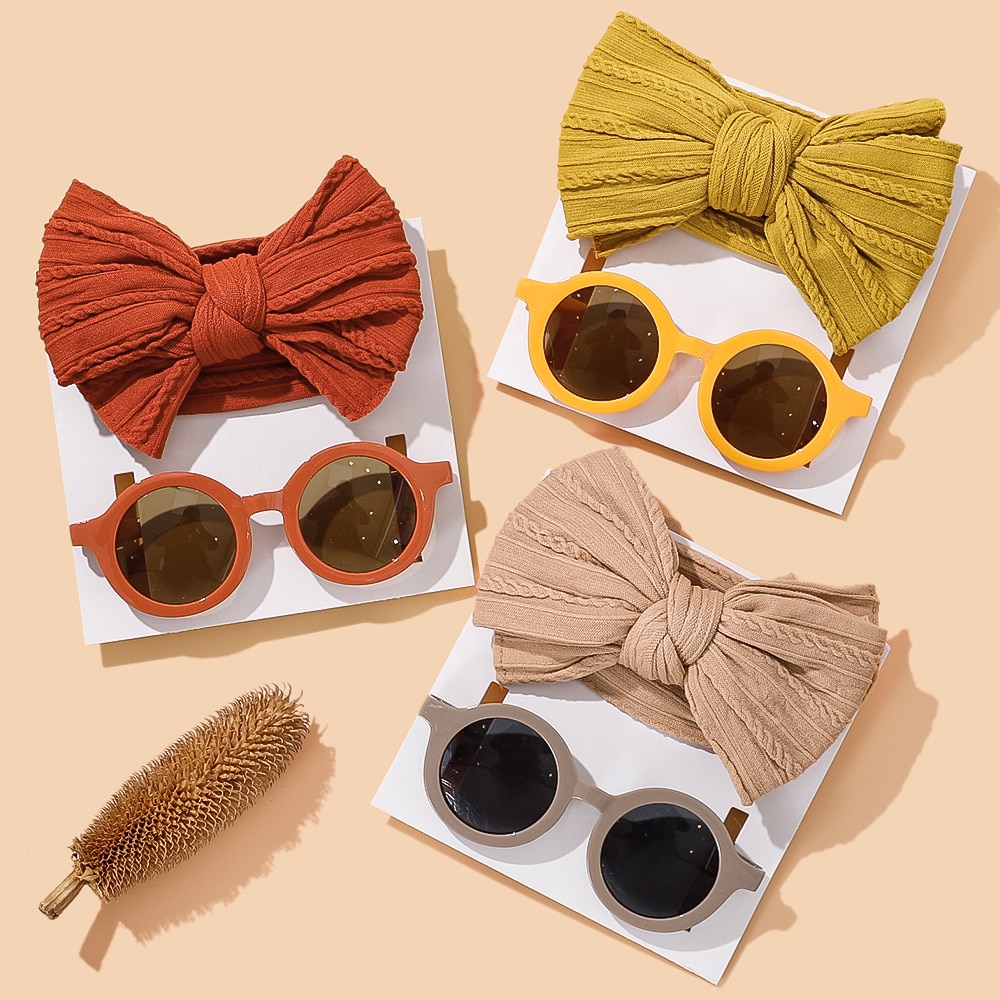 2Pcs/Set Sunshade Trendy Sunglasses And Soft Nylon Elastic Headband Sets For Baby Girls Headwear Children Hair Accessories