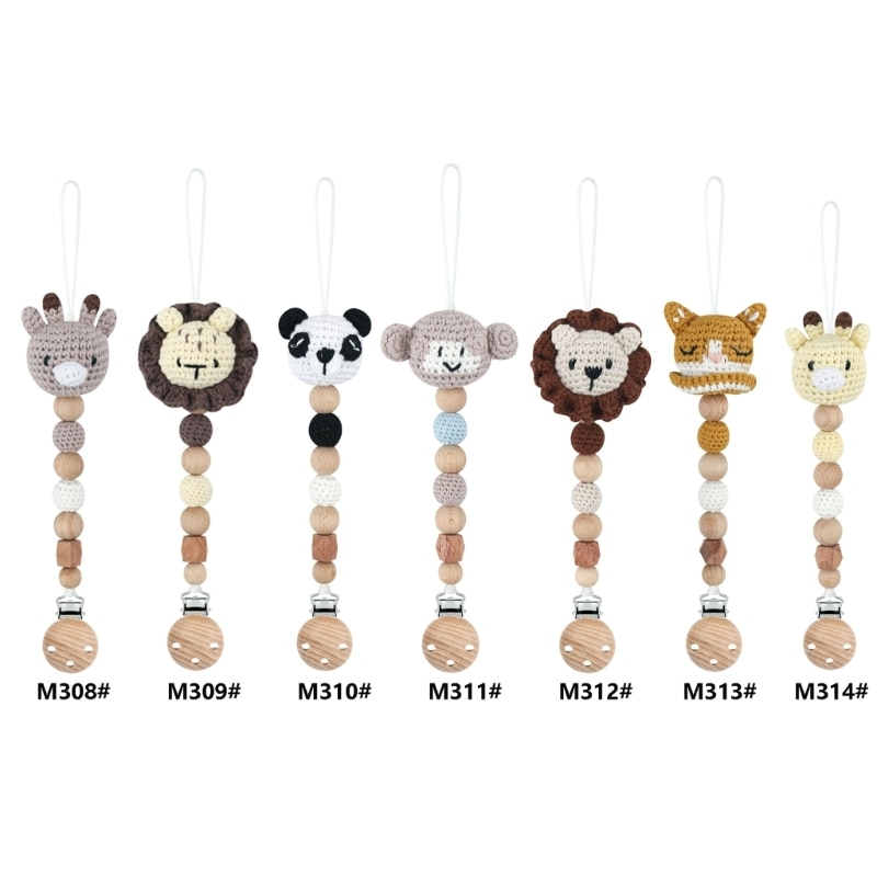 Crochet Pacifier Chain Animal Bead Teething Clip Nursing Pacifier Holder Baby Chewing Toy Infant Dummy Clip Shower Gift