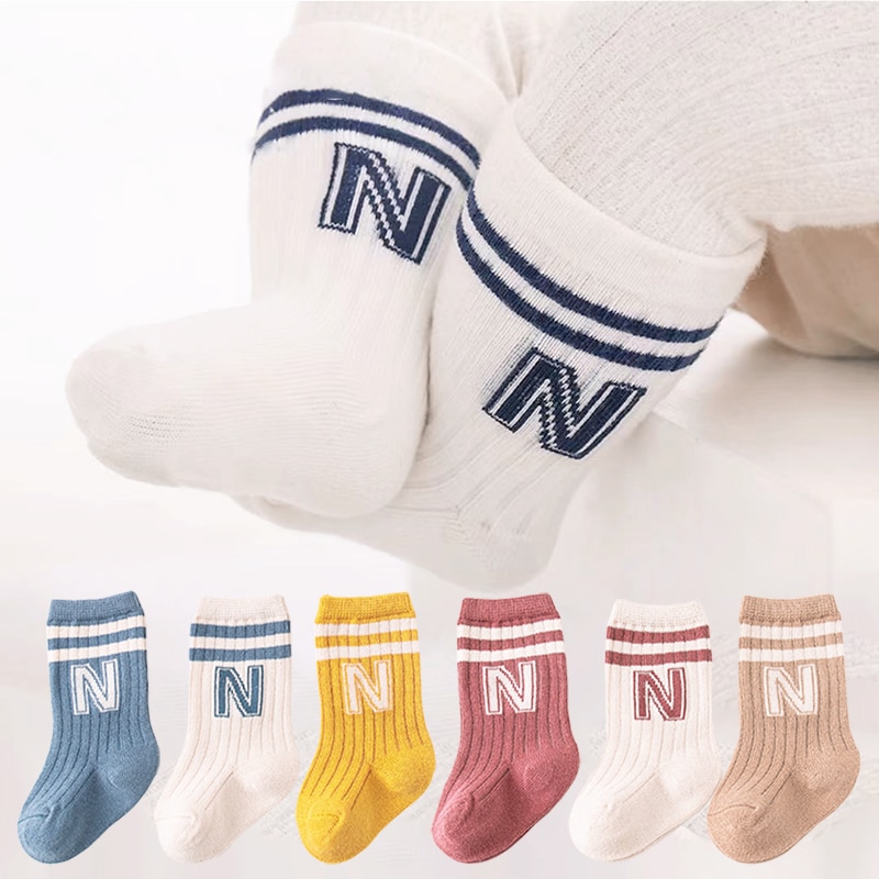 Korean Kids Knit Soft Fashion Letter Socks Baby Middle Tube Stockings Long Socks for Infant Toddler 0-5Y Boys Girls Casual Socks