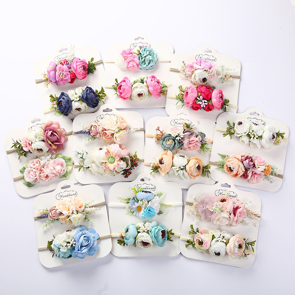 2 Pieces Baby Headband Flower Toddler Headwear Party Newborn Hair Band Photography Studio Decoration Accessory Type 1