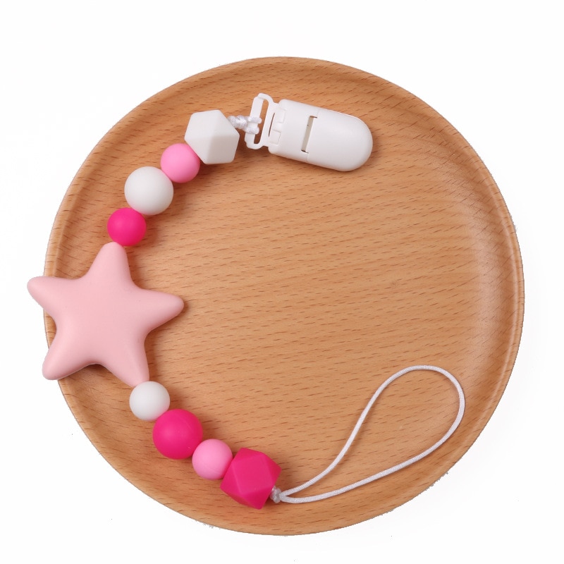 Baby Pacifier Chain Dummy Pacifier Clips Silicone Star Beads Nursing Teething Gift for Newborn Baby Boy Girl