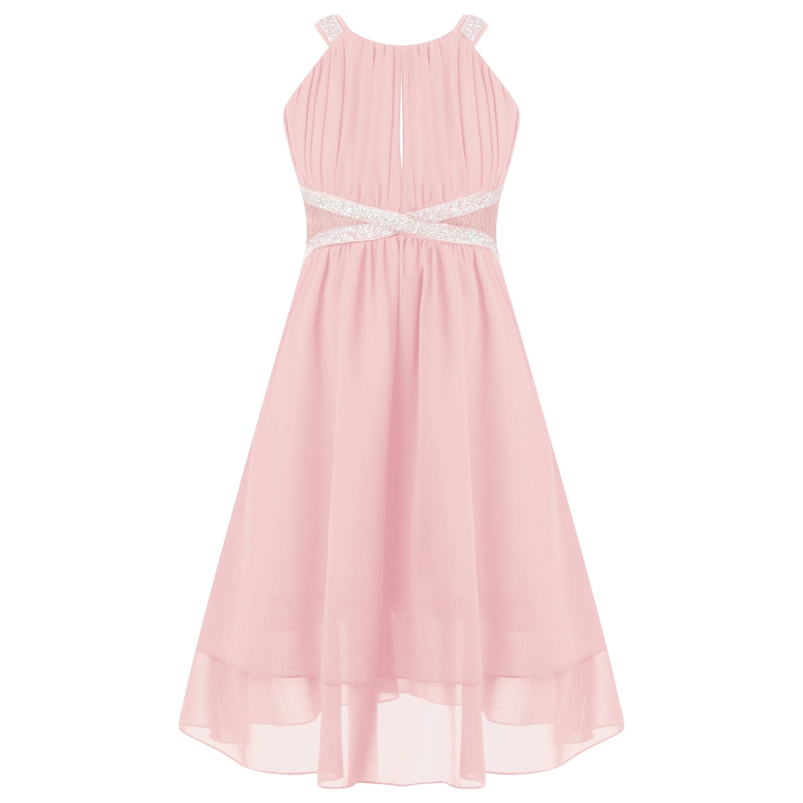 Kid Girls Elegant Party Dress Sleeveless Crossing Rhinestone Band A-Line Chiffon Dress for Birthday Party Dress Daily Wear Dress