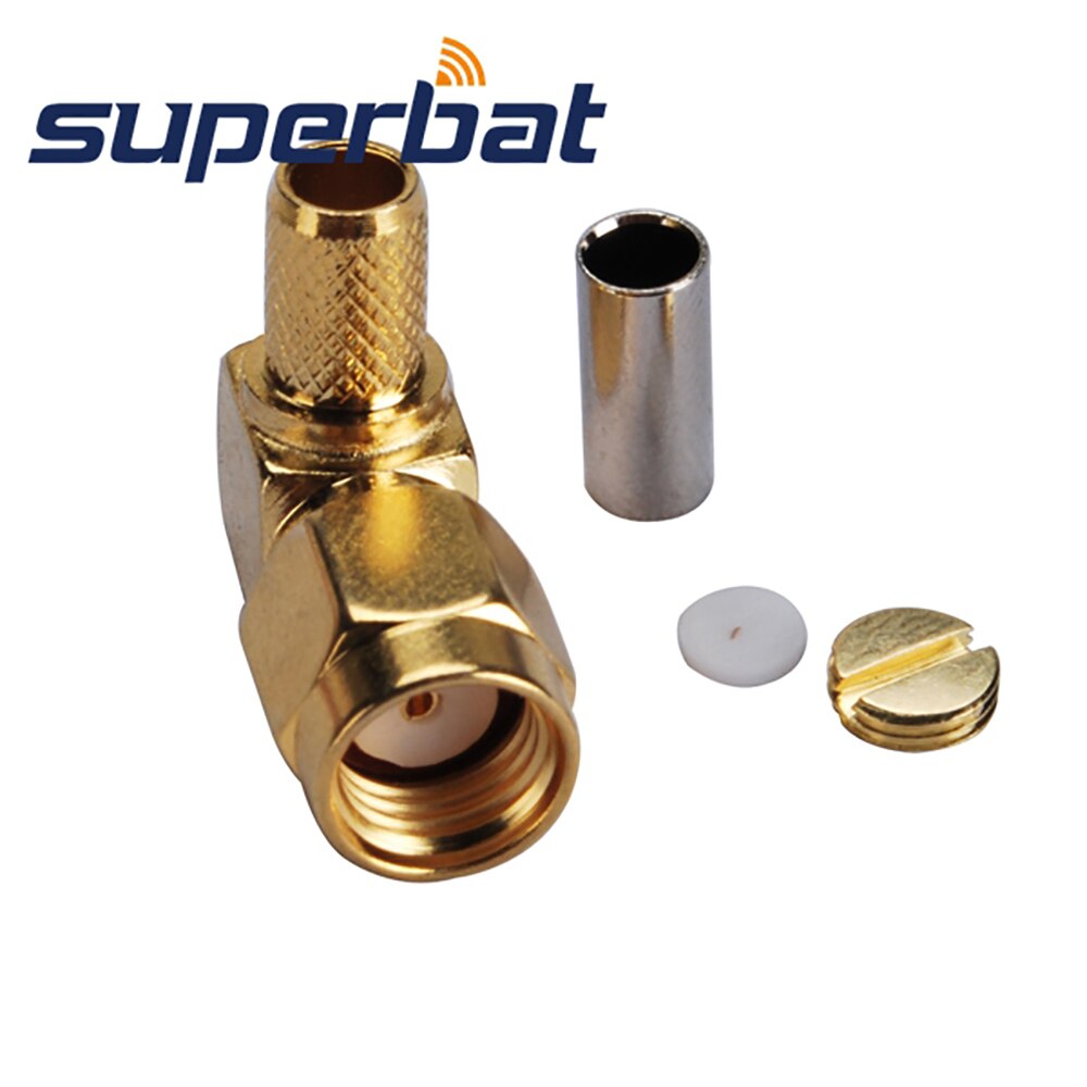 Superbat 10pcs WiFi Antenna Connector RP-SMA Plug(Female pin) Right Angle Crimp for RG58 RG400 RG142 LMR195 Cable