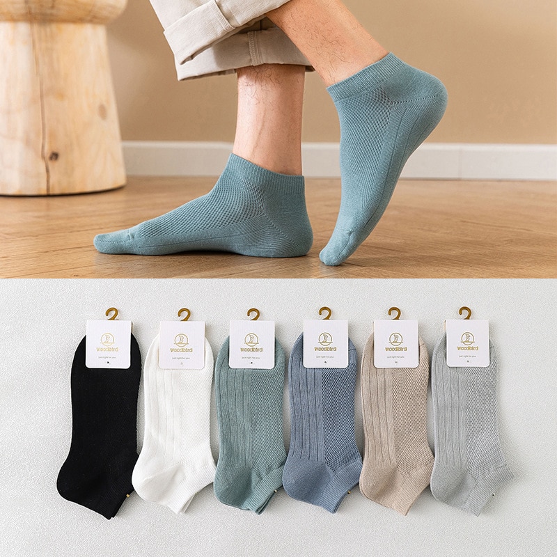 3 Pairs Men Cotton Mesh Ankle Socks Summer Thin Fashion Breathable Short Socks Man Comfortable Solid Color Casual Male Sock New