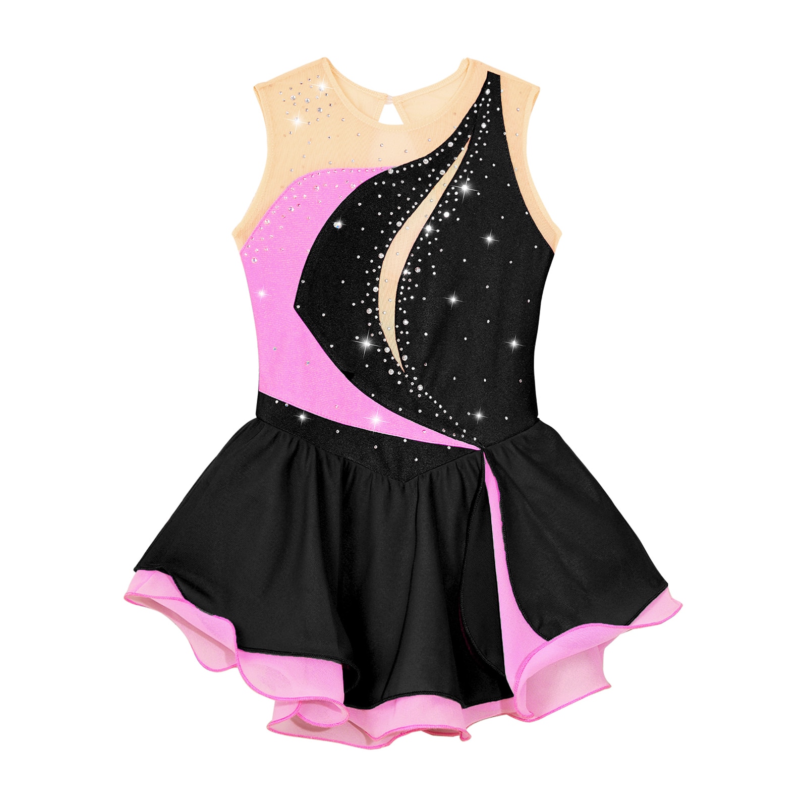 Kids Girls Ballet Dance Gymnastics Leotard Dress Sleeveless Shiny Rhinestone Figure Ice Skating Ballroom Dress Dancing Costumes