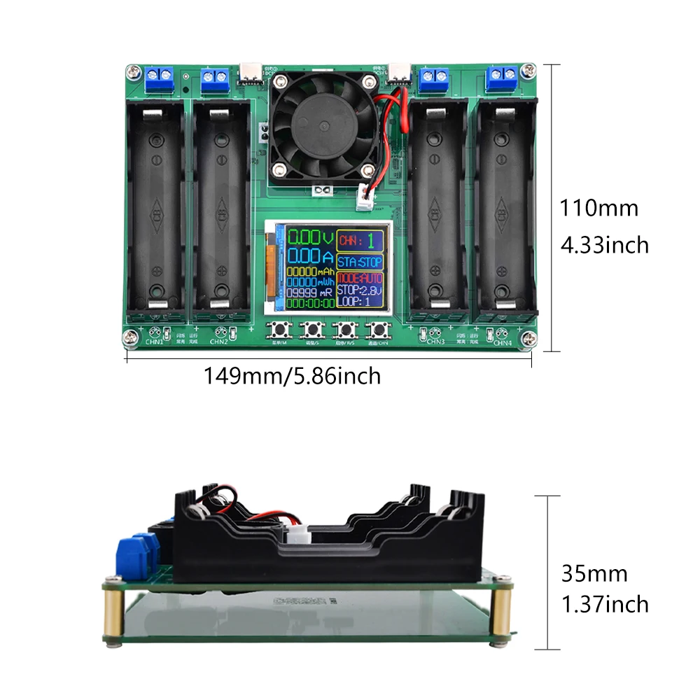 Type-C LCD 4/1 Channel  Display Battery Capacity Tester MAh Lithium Digital Battery Detector Module