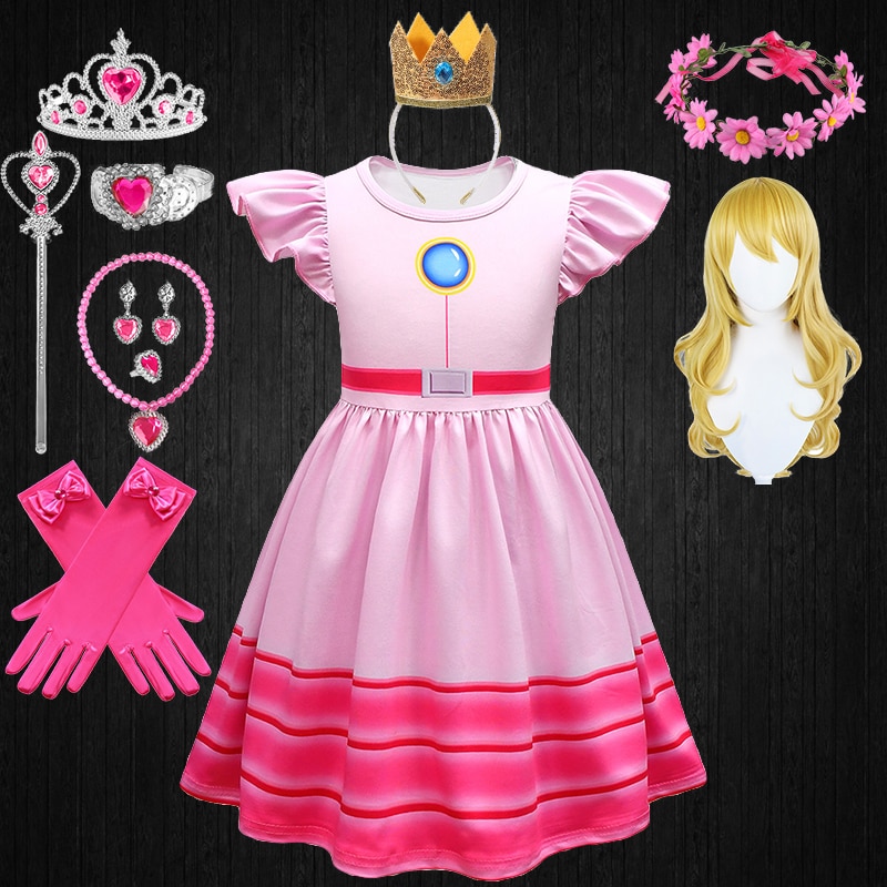 Fancy Girl Pink Queen Peach Costume Halloween Children Game Movies Cosplay Birthday Party Princess Aurora Masquerade Costume