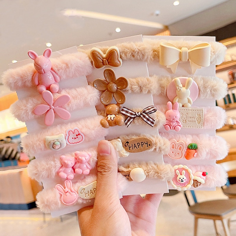 5Pcs/set Cute Plush Bows Hair Rope Ring Princess Rubber Elastic Bands Tie Headband for Children Girls Mother Kids Accessories