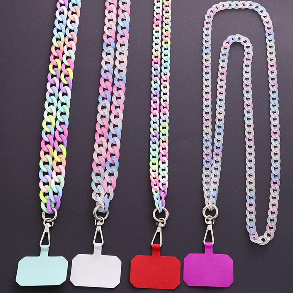 Colored Acrylic Mobile Phone Chain Charm Phone Case Jewelry Pendant Long Single Shoulder Strap Hanging Chain Accessories