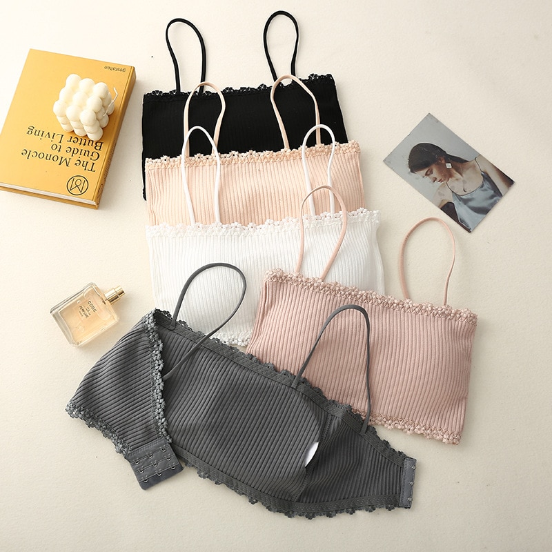 2023 Women's Cotton Lace Bra Female Tube Top Bra Women's Suspender Underwear Beautiful Tank Top Seamless Comfort Bra S