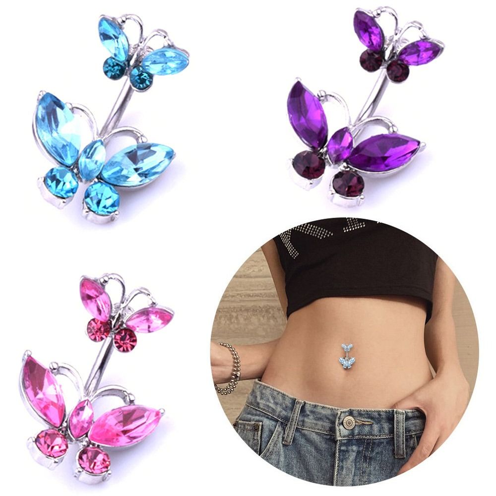 2Pcs Fashion Gem Butterfly Zirconia Body Piercing Jewellery Navel Bar Belly Bars Belly Ring
