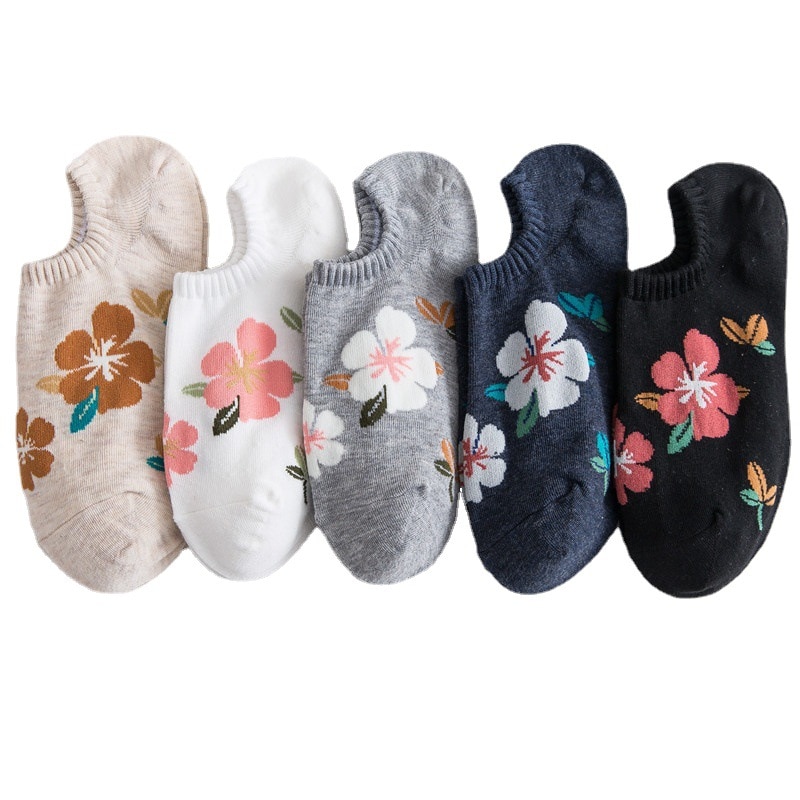 Vintage National Style Cherry Blossom Women's Boat Socks Fashion Personality Leisure Breathable Girl Naked Socks