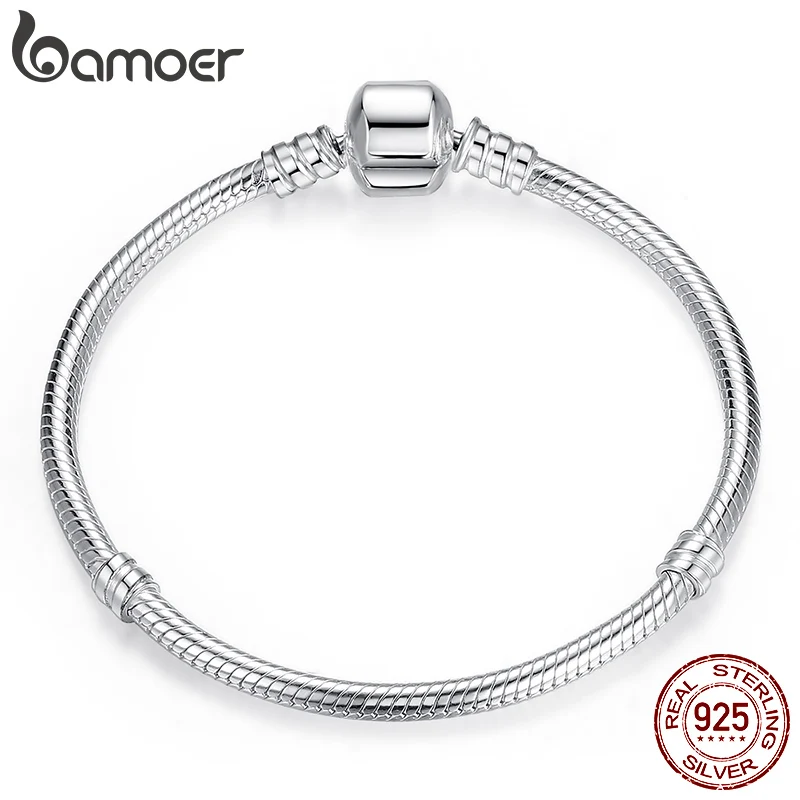 BAMOER TOP SALE Authentic 100% 925 Sterling Silver Snake Chain Bangle & Bracelet for Women Luxury