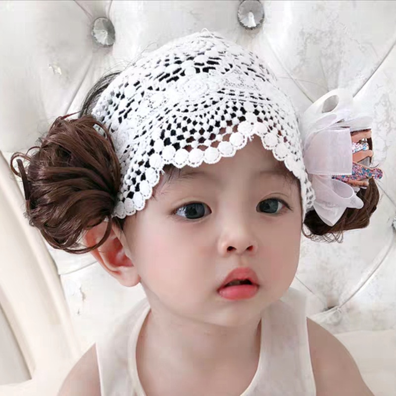 Lace Flower Baby Girl Headband Socks Set Crown Bows Newborn Hair Band Wig Photo Props for Baby Hair Accessories