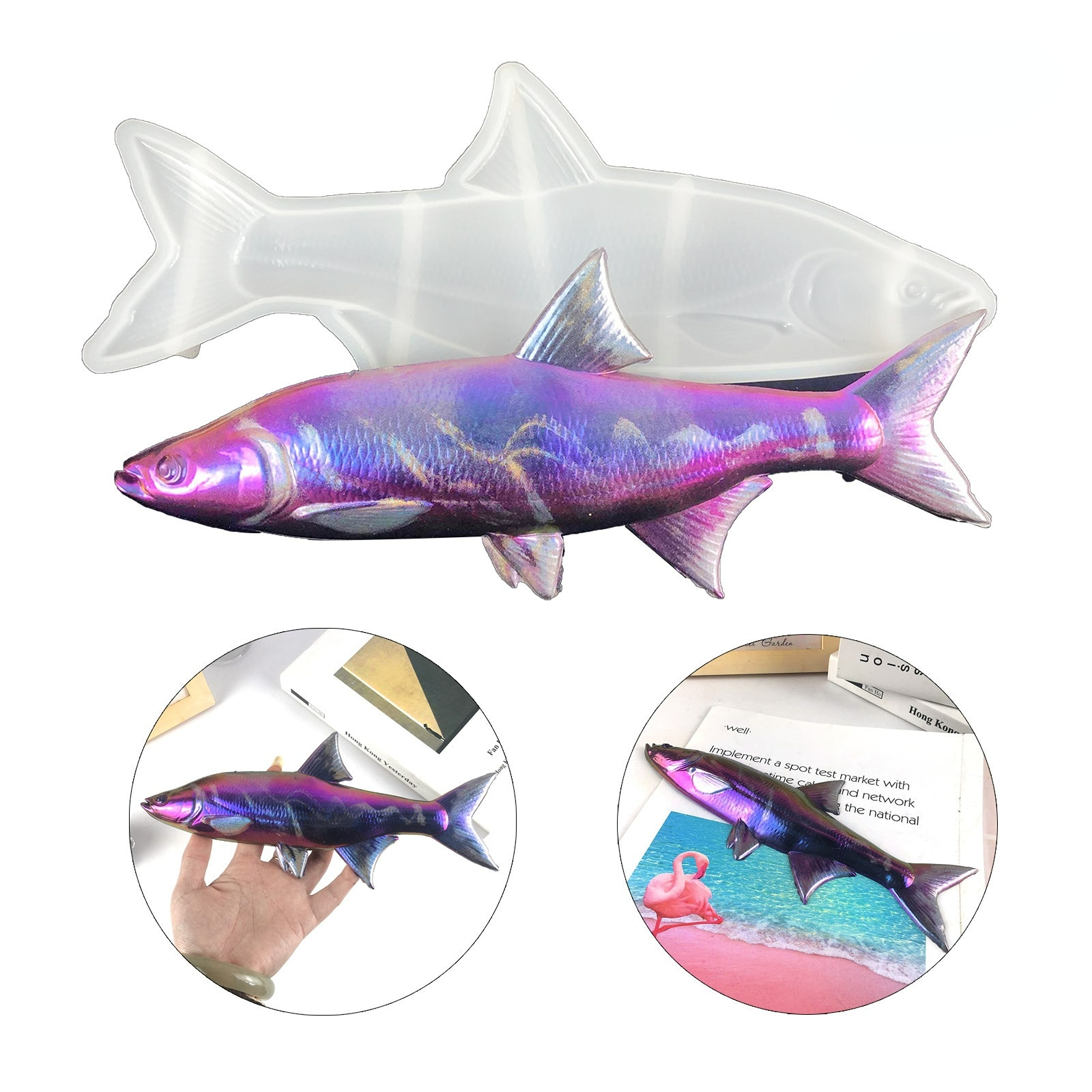 DIY Fish Hanging Epoxy Resin Mold Wall Decoration 3D Half Three-dimensional Ocean Shark Wall Hanging Silicone Mold