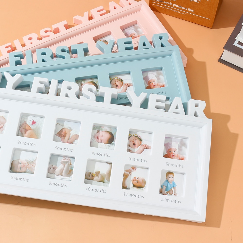 Baby Photo Frame Baby Souvenirs DIY 0-12 Month Baby "MY FIRST YEAR" Photo Frame for Baby Birthday Commemorate Home Dec