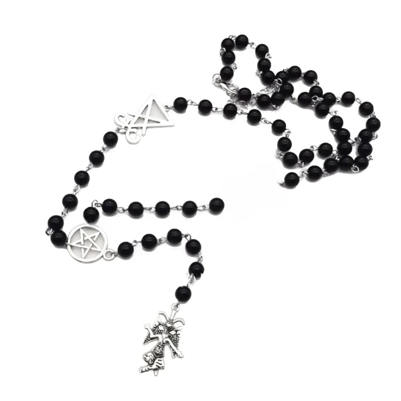 Baphomet Rosary Necklace Mystic Rosary Necklace Satan Goat Mendes Pagan Bat Jewelry Goat Mendes Gift