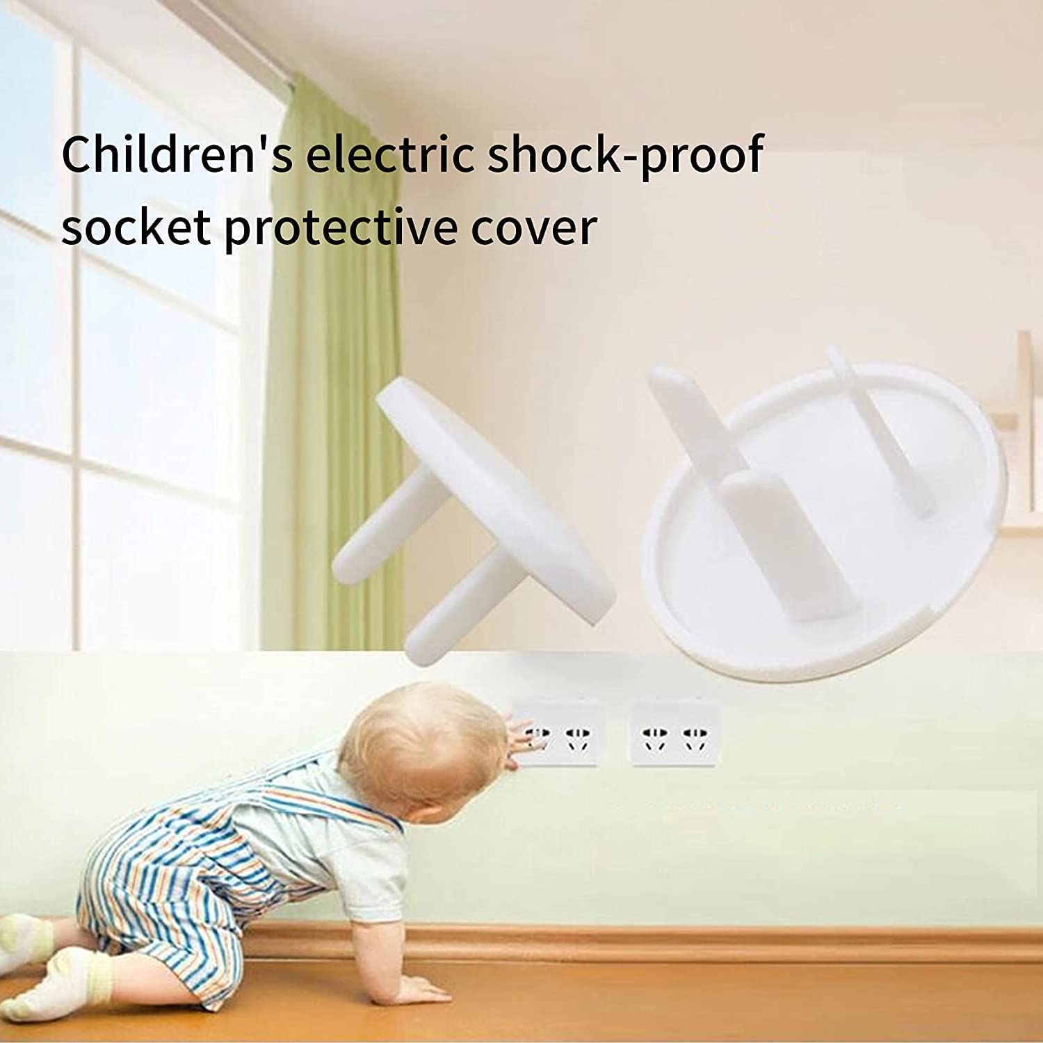 Type B 3-Prong Oval-shaped White ABS Plastic Outlet Cover USA Standard Outlets and Sockets Baby Safety Plugs for House with Keys