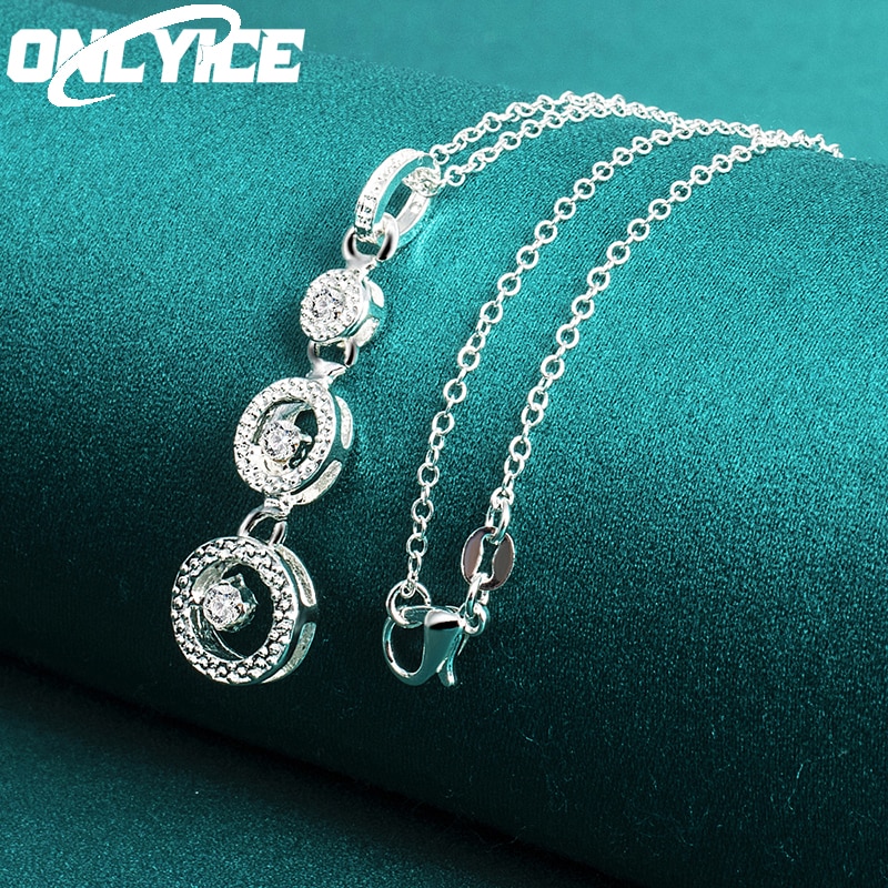Luxury 925 Sterling Silver Necklace 16-30 Inch Chain AAA Zircon Three Round Pendant For Women High Quality Fashion Jewelry Gifts