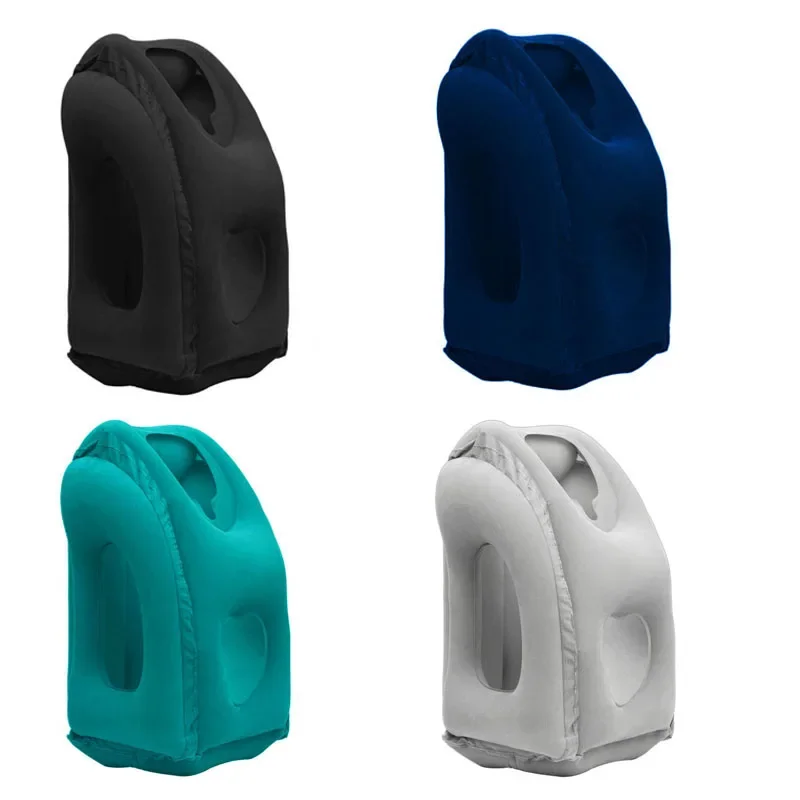 New Pattern Inflatable Travel Pillow Portable Chin Support Neck Pillow for Airplane Car Bus Train
