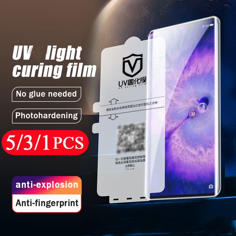5/3/1Pcs UV light curing film For OPPO reno 9 Find X5 X3 6 5 X2 4 3 pro plus Not Glass A1 pro screen protector protective film