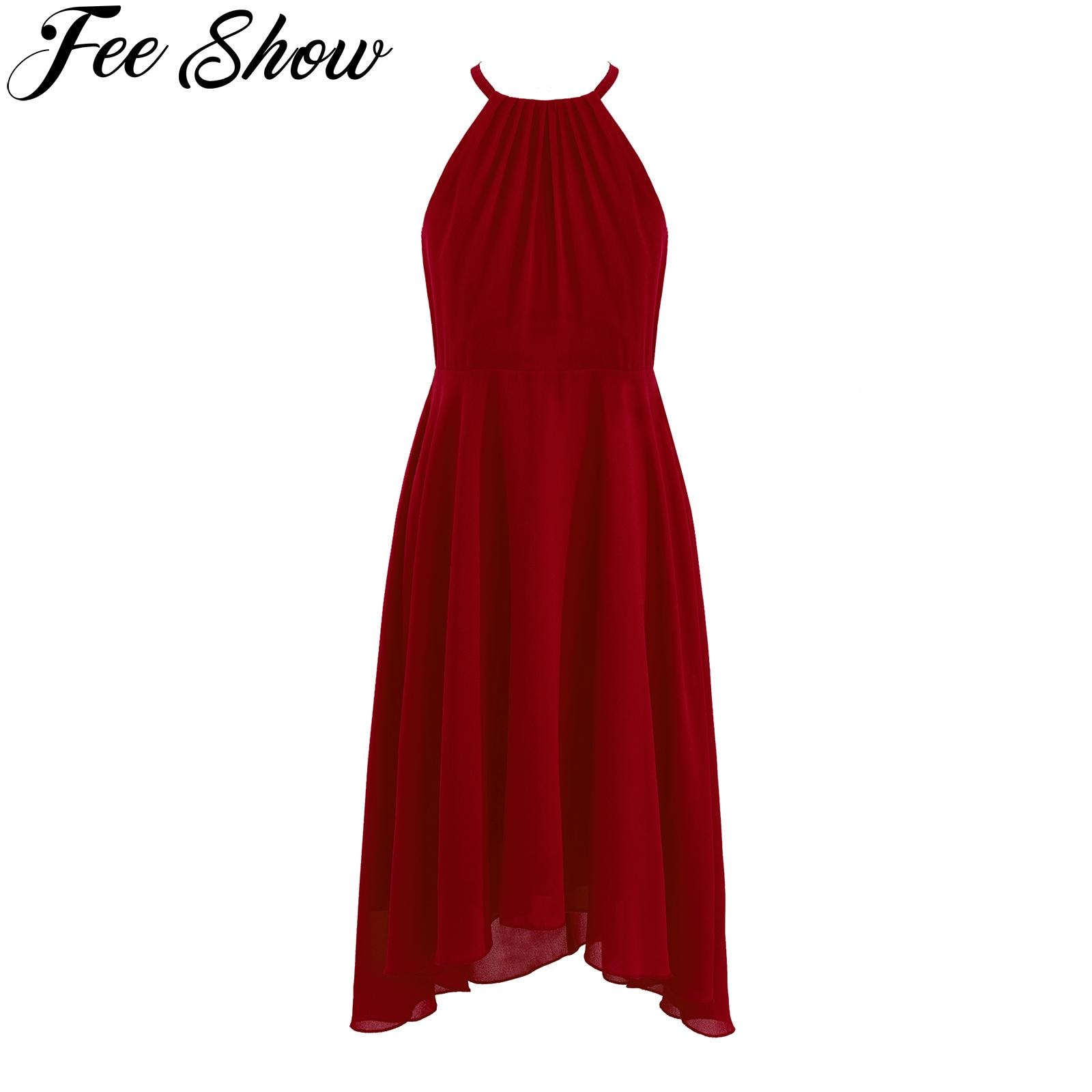 FEESHOW Fancy Kids Girls Junior Bridesmaid Dresses Girl Sleeveless Backless Crossed Straps Dress Wedding Prom Party Gowns
