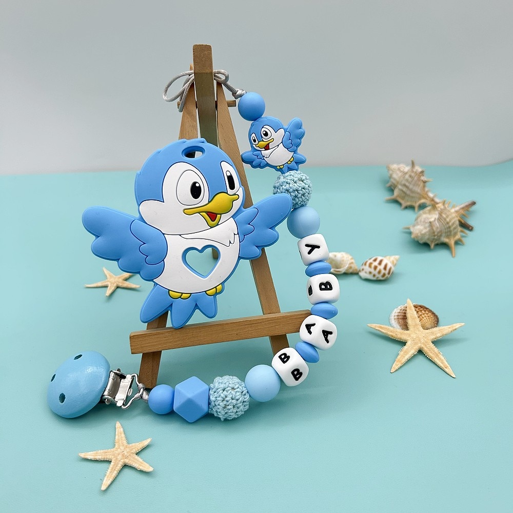 Personalized English Russian Alphabet Names Baby Clips Bird Pacifier Holder Chains Teether Pendants Baby Accessories Kawaii Gift