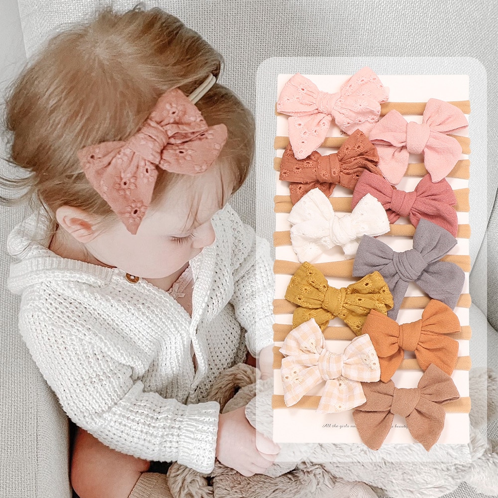 Baby Bow Headband Soft Nylon Non-marking Small Hair Ties Cotton Embroidered Kids Hair Band Children's Hair Accessories 2023
