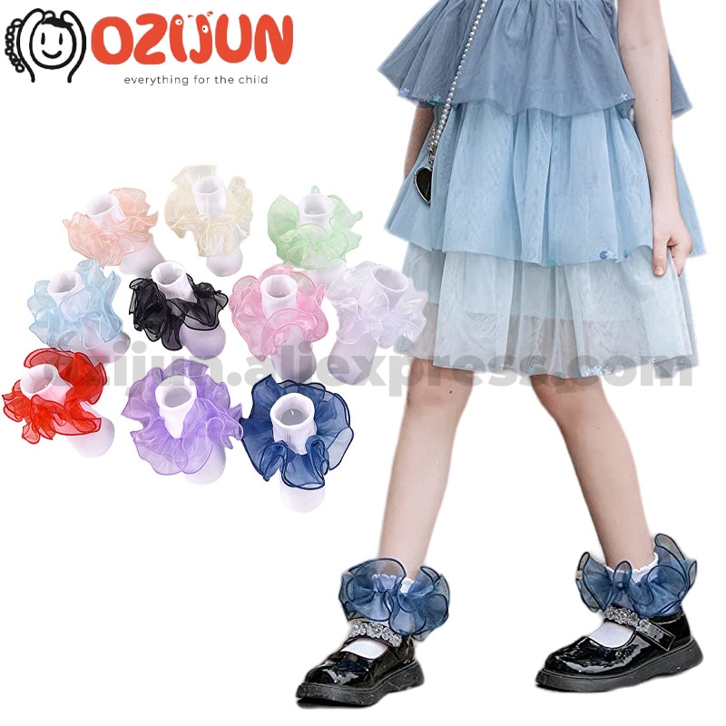 Baby Girl 0-6 Years Double Ruffle Socks Turn Cuff Big Full Organza Pageant Fanfare Socks Tutu Party Dress Socks