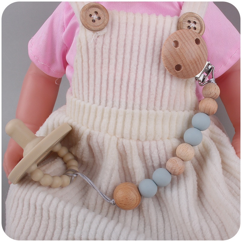 Baby Pacifier Clip Chain Silicone and Wood Beads Dummy Chain Holder Soother Chains Nipples Clips Baby Teething Chew Toy
