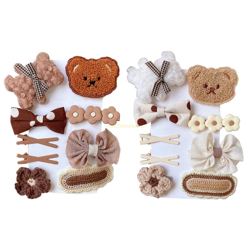 9pcs/set Girl Hair Clip Set Bear Hair Clip For Girl Bow Barrettes Flower Hair Clip Cute Hair Barrettes Kid Hair Drop Shipping