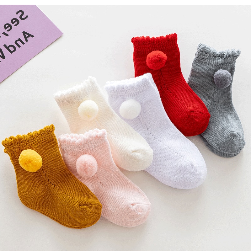 Baby Boys Girls Socks With Ball Children Christmas Short Socks Toddlers Kids Soft Cotton Princess Kids Sock