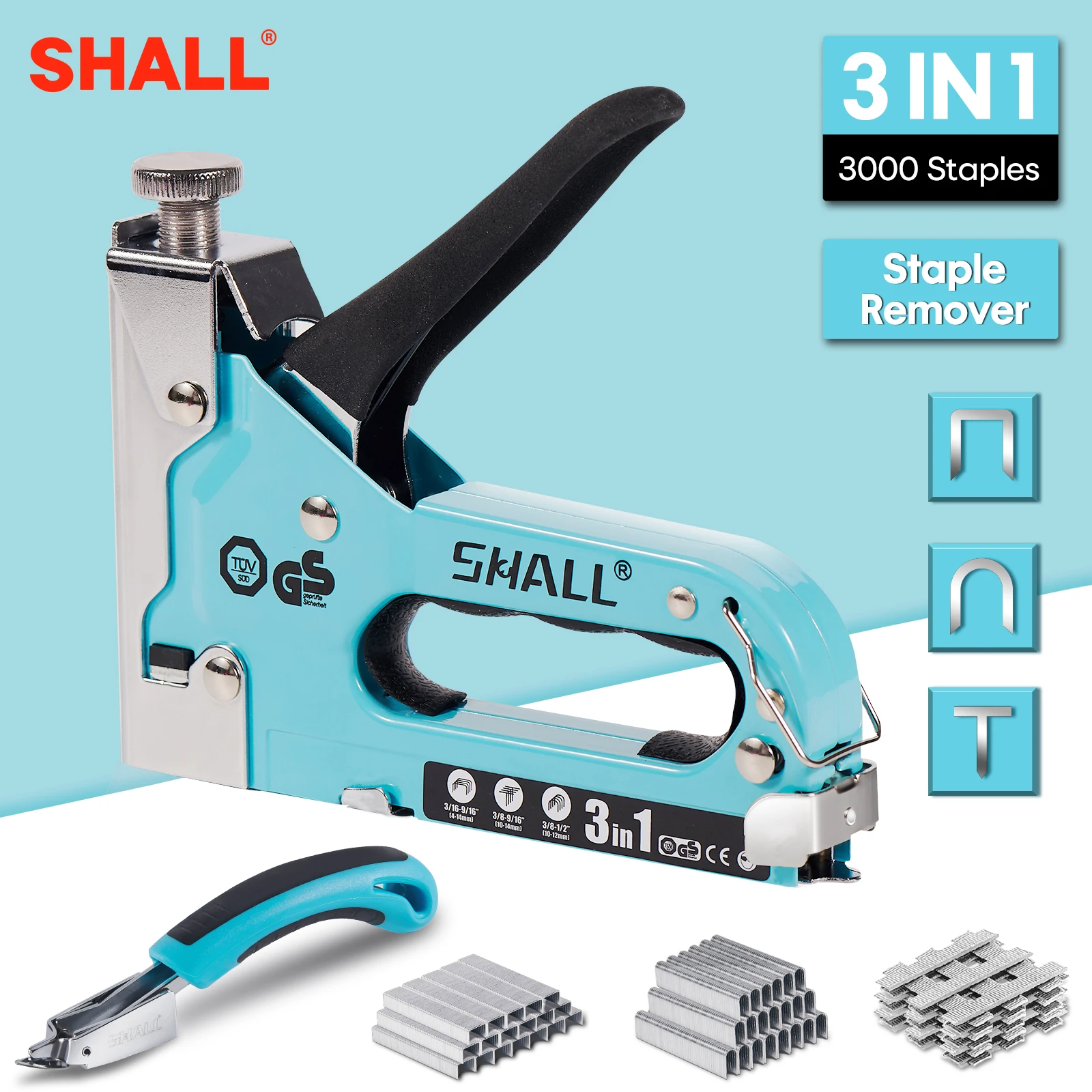 SHALL 3 In 1 Nail Gun DIY Furniture Construction Stapler Upholstery Staple Gun With 3000 Staples