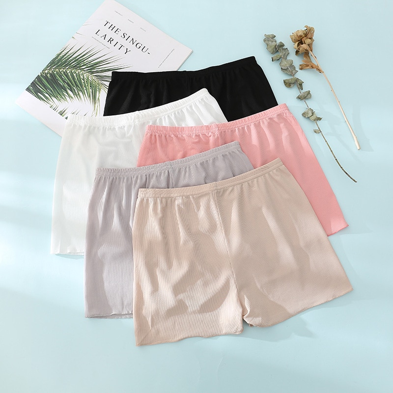 Women Summer Safety Pants Thread Ribbed Striped Seamless For Dress Panties Skirt Shorts Women Underwear High-stretch Boxers
