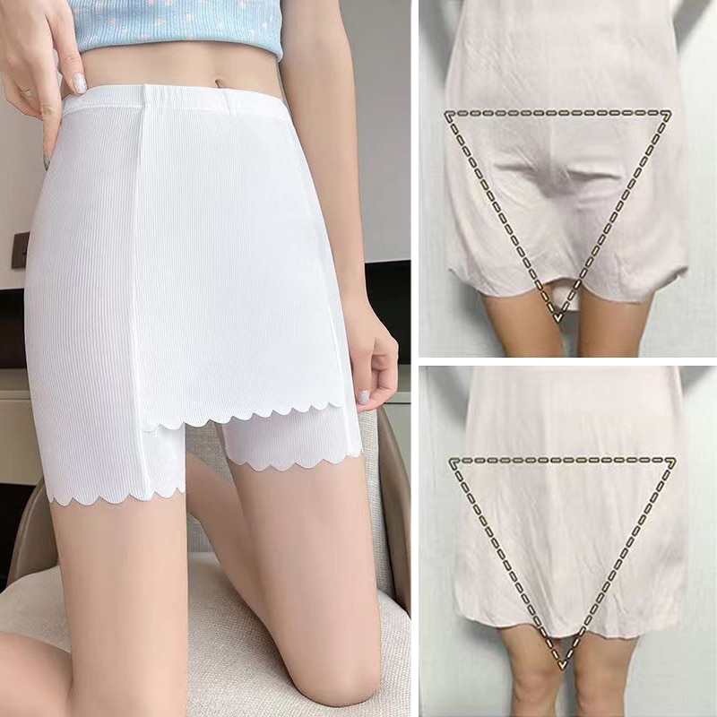 Ice Silk High Waist Safety Pants Boxer Women Thin Sliming Fit Women's Summer Shorts Double Layer Seamless Skirt Shorts