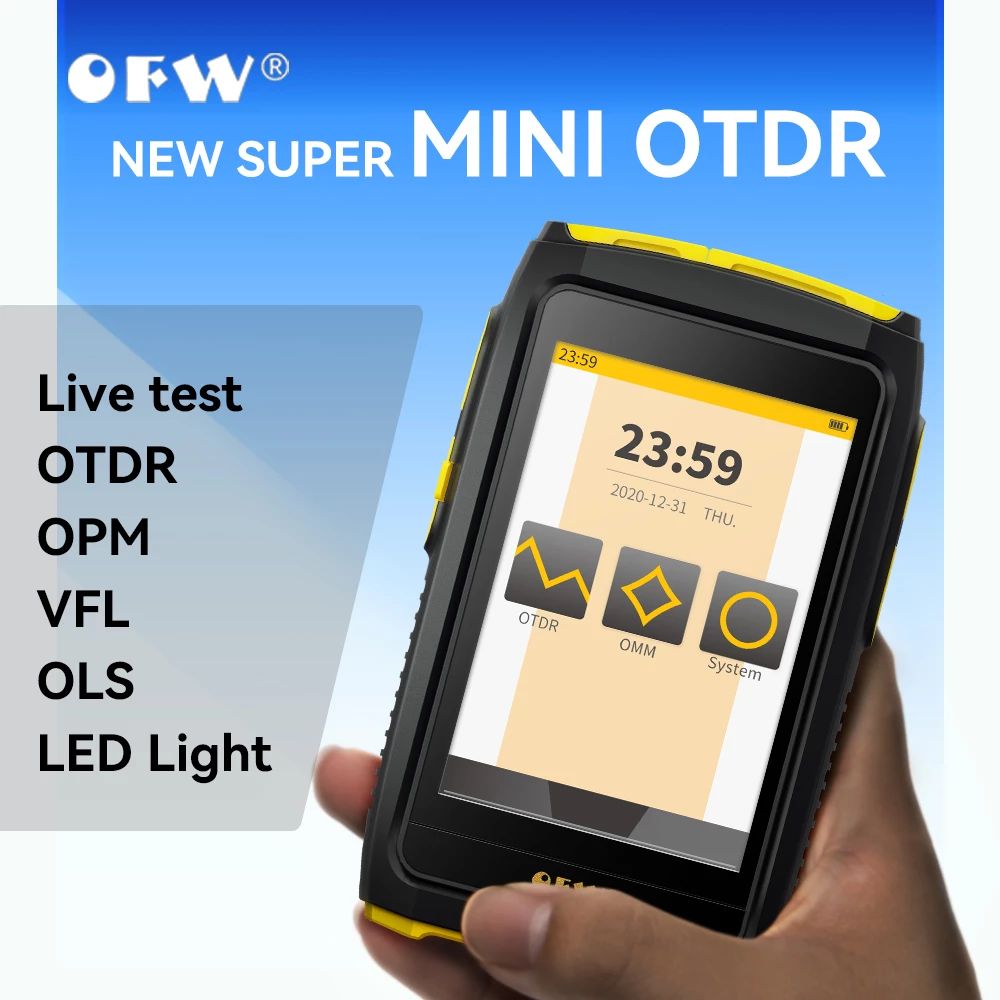 Mini OTDR 2022 Active Fiber Live Test 1550nm 20dB Optical Fiber Reflectometer Touch Screen OPM VFL OLS Fiber Tester Touch Screen