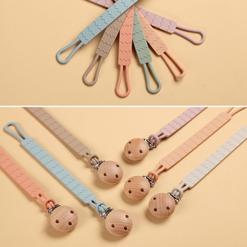 Silicone Strap Pacifier Lost-proof Chain Safety Belt Baby Soother Wooden Clip Chewing Chain Newborn Pacifier Accessories