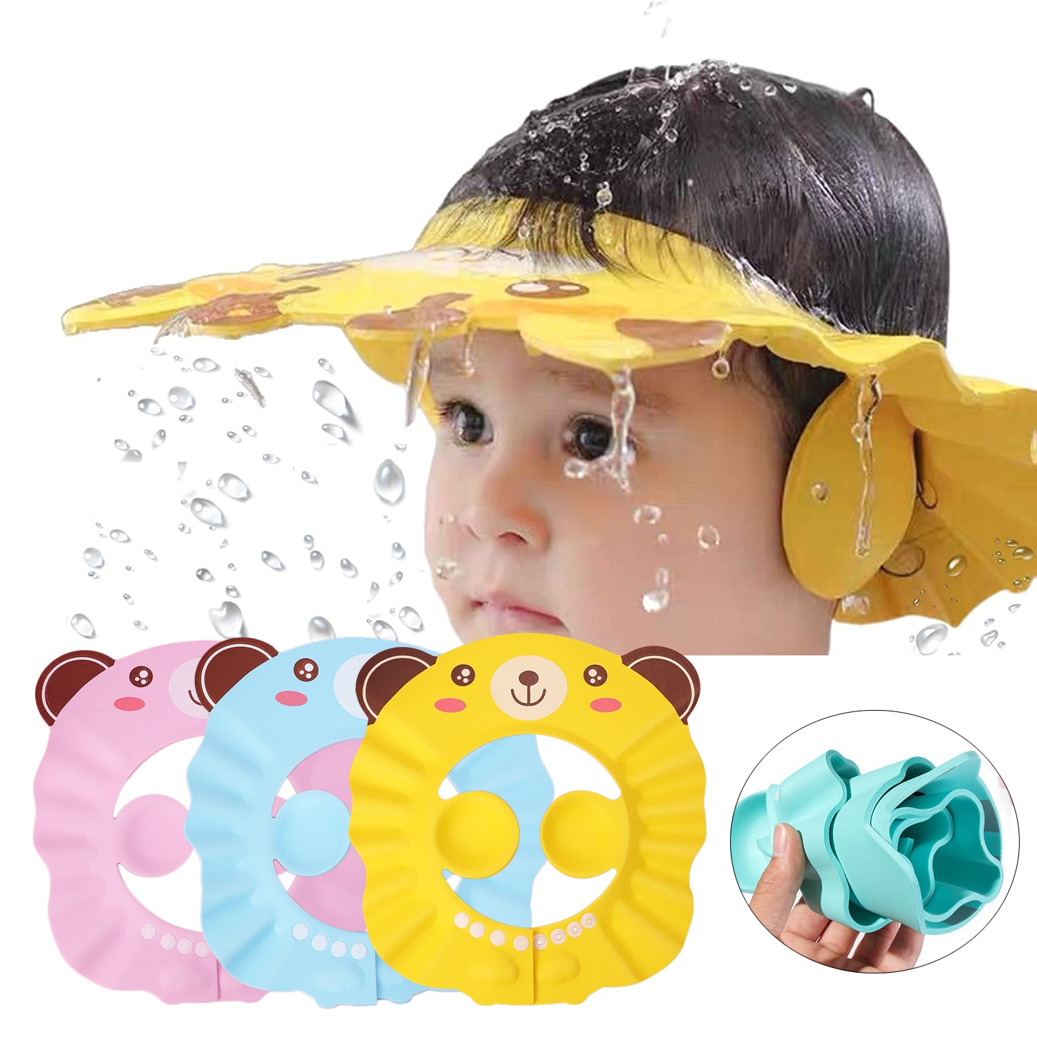 Soft Baby Shower Cap Adjustable Hair Wash Hat for Kids Ear Protection Safe Children Shampoo Bathing Shower Protect Head Cover
