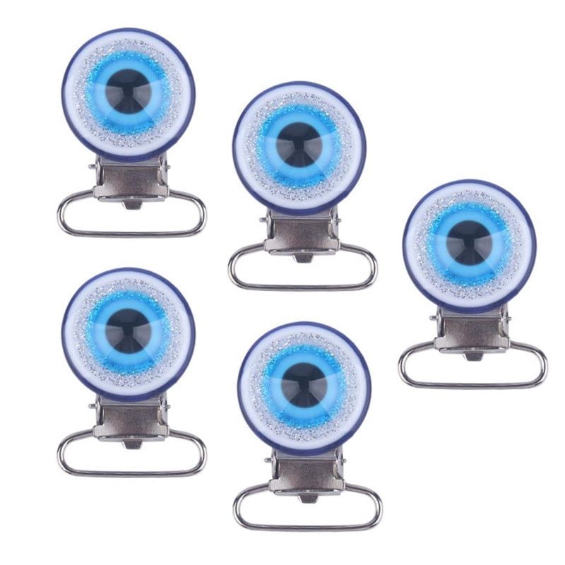 5Pcs Cute Eyes Stainless Steel Pacifier Clips For Baby Dummy Holder Chain
