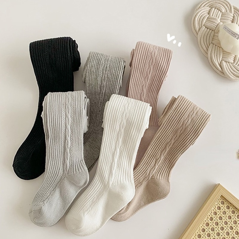 New Kids Baby Girls Spring Autumn Cotton Knit Tights Solid Color Stripe Stockings Infant Toddler Socks Baby Clothing