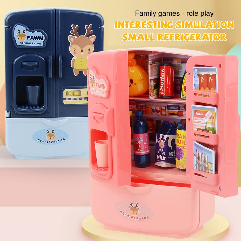 Mini Double Door Refrigerator Girl Toys Simulation Pretend Play Kitchen Kids Toys Accessories Role