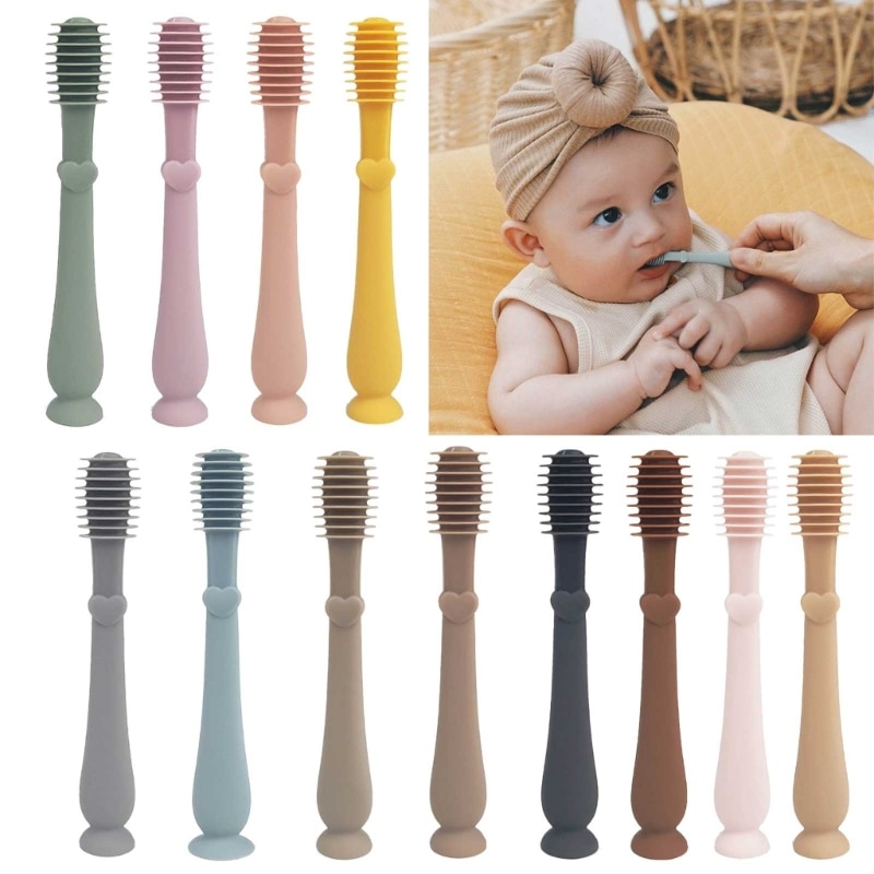 Kid Dental Care Training Toothbrush Grade Silicone Toothbrush for 0-2 Year Toddlers Infant Manual Cleaning Brush
