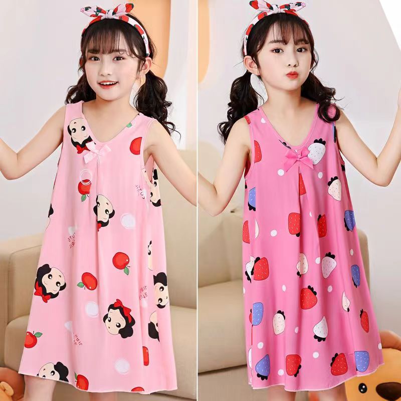 3-14Y Girl Nightgowns Kids Children's Nightdress Cotton Summer Sleeveless Thin Girls' Home Clothes Pajamas Dress Sleep