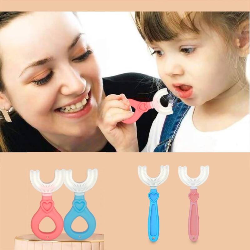 Handheld 360 Degree U-shaped Baby Toothbrush Soft Silicone Teether Teeth Brush Kids Teeth Cleaner Oral Care Cleaning Tool