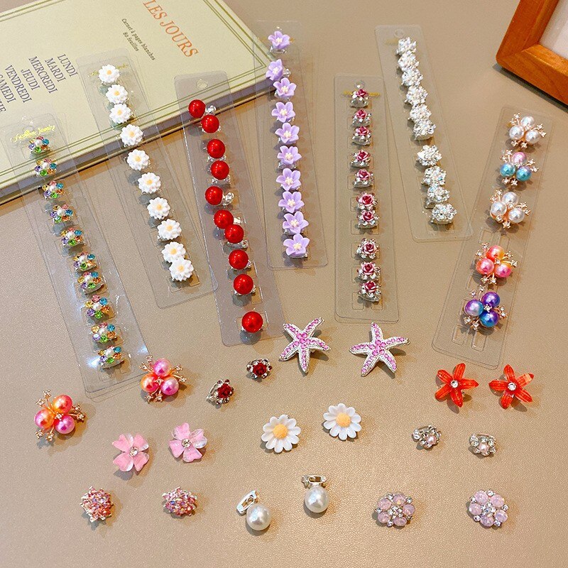 10Pcs/set Princess Hair Pins Clips with Pearl Rhinestone Children Baby Flower Glitter Barrette Headband for Girls Accessories
