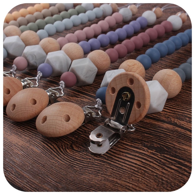 Newborn Pacifier Beech Clip Chain Silicone Beads Dummy Nipple Soother Holder Baby Teething Chewing Toys