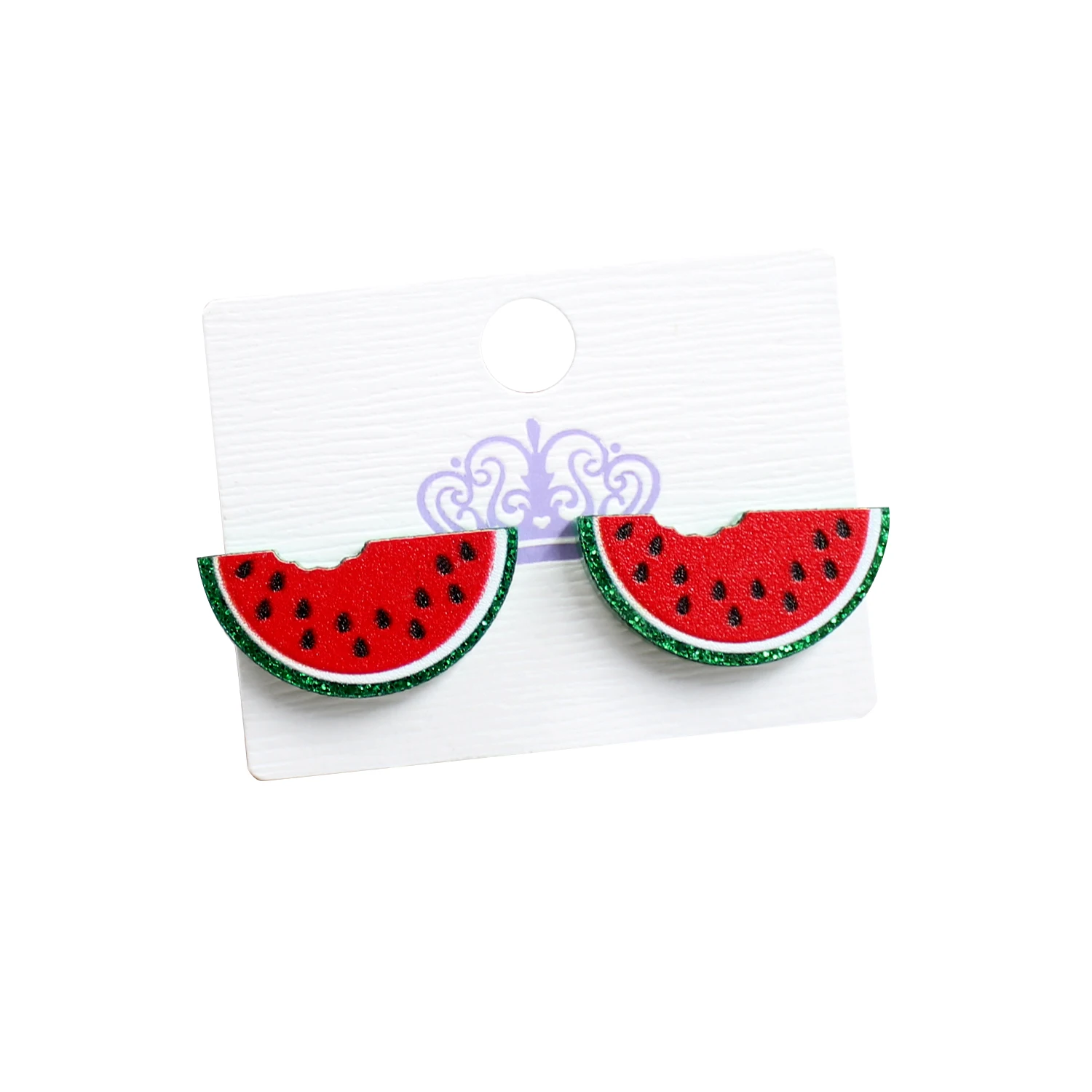 ST074 Watermelon Stud Earrings UV Print Green Glitter Cute Fruit Earrings Acrylic Earrings